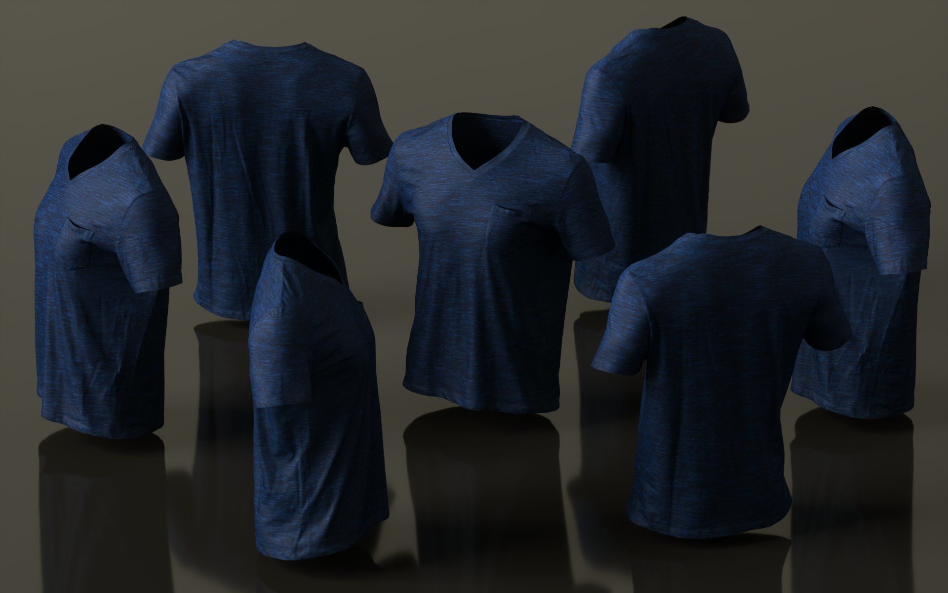 Mens Clothing Dark Blue Tshirt Low-poly 3D model_1