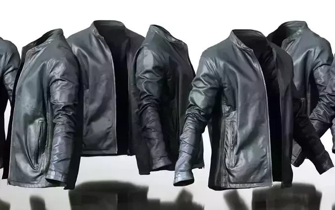 Mens Clothing Black  Leather Jacket Open Low-poly 3D model
