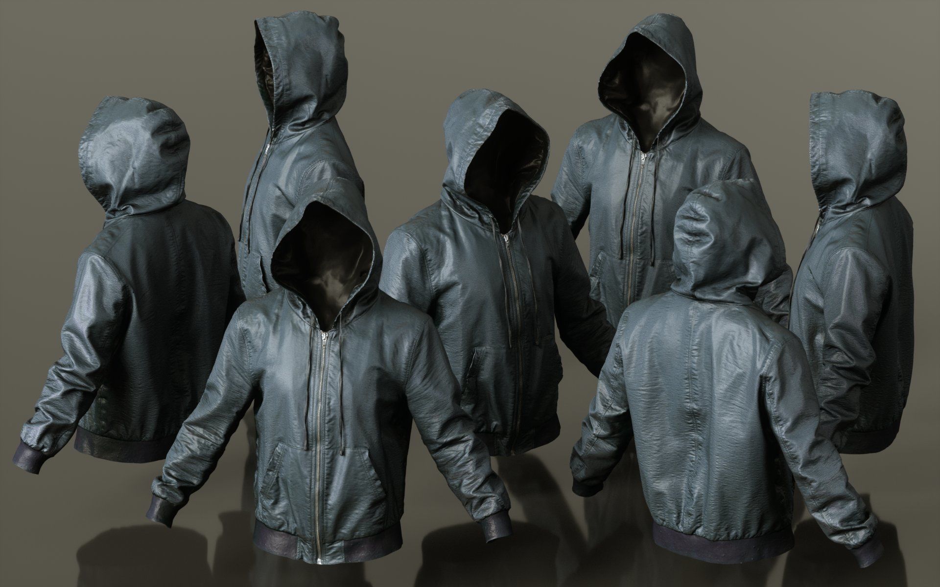 Mens Clothing Leather Jacket Hoodie Low-poly 3D model_2