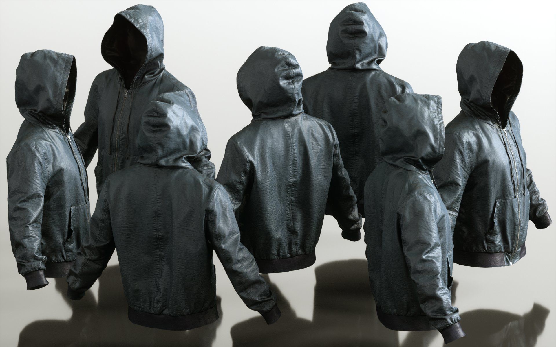 Mens Clothing Leather Jacket Hoodie Low-poly 3D model_5