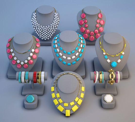 Jewelry Bracelets and Necklaces Set for Girls Low-poly 3D model