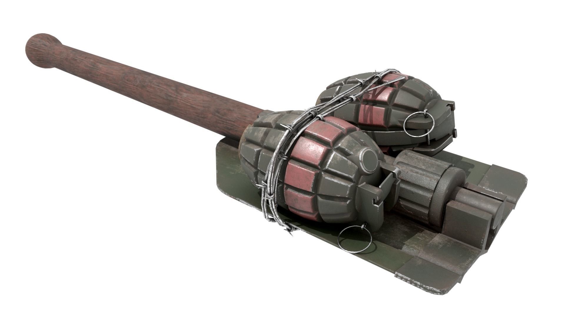 WW2 Improvised Exposive - Folding Shovel Stick Grenade 3D model_4