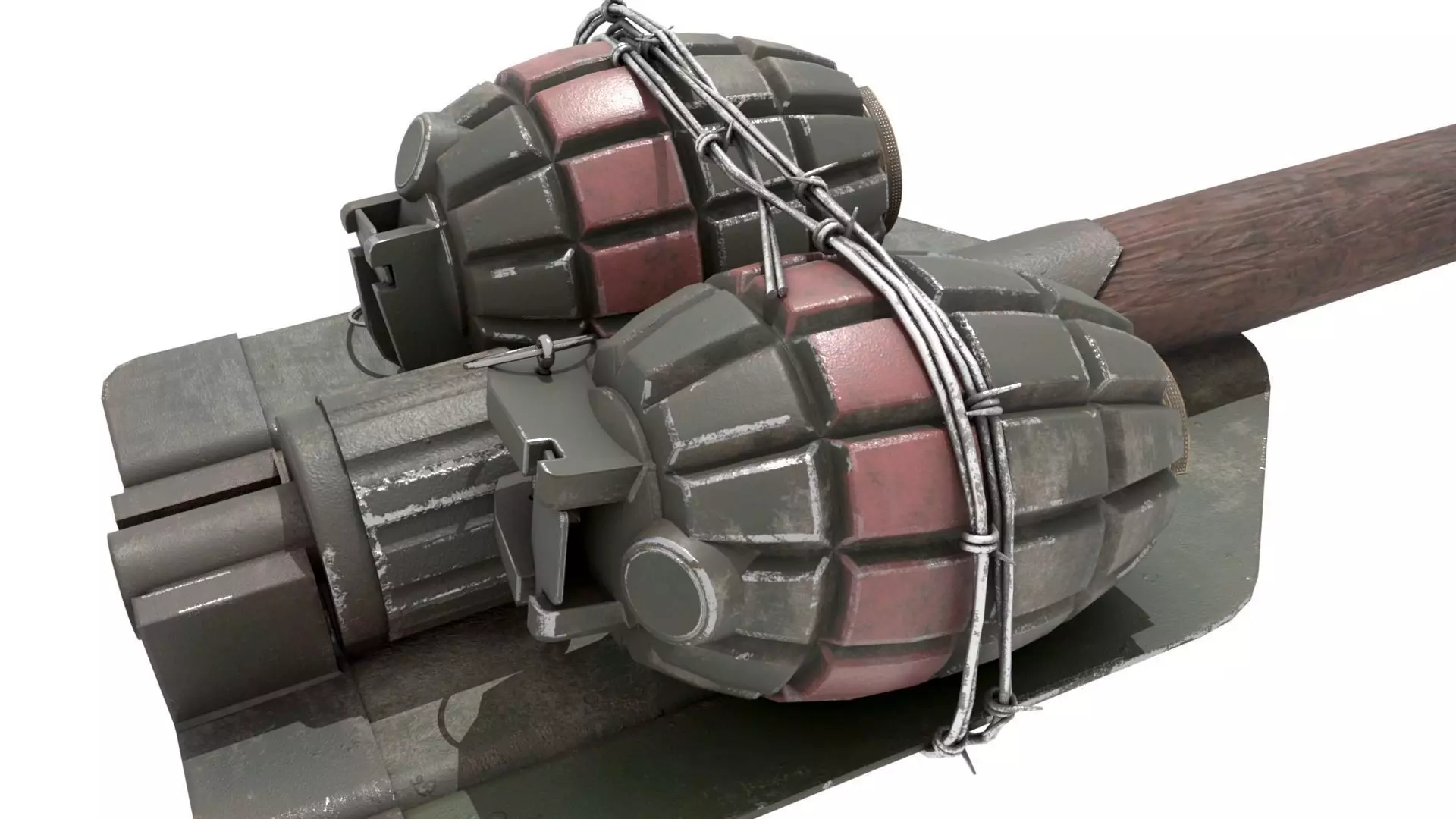 WW2 Improvised Exposive - Folding Shovel Stick Grenade 3D model_0