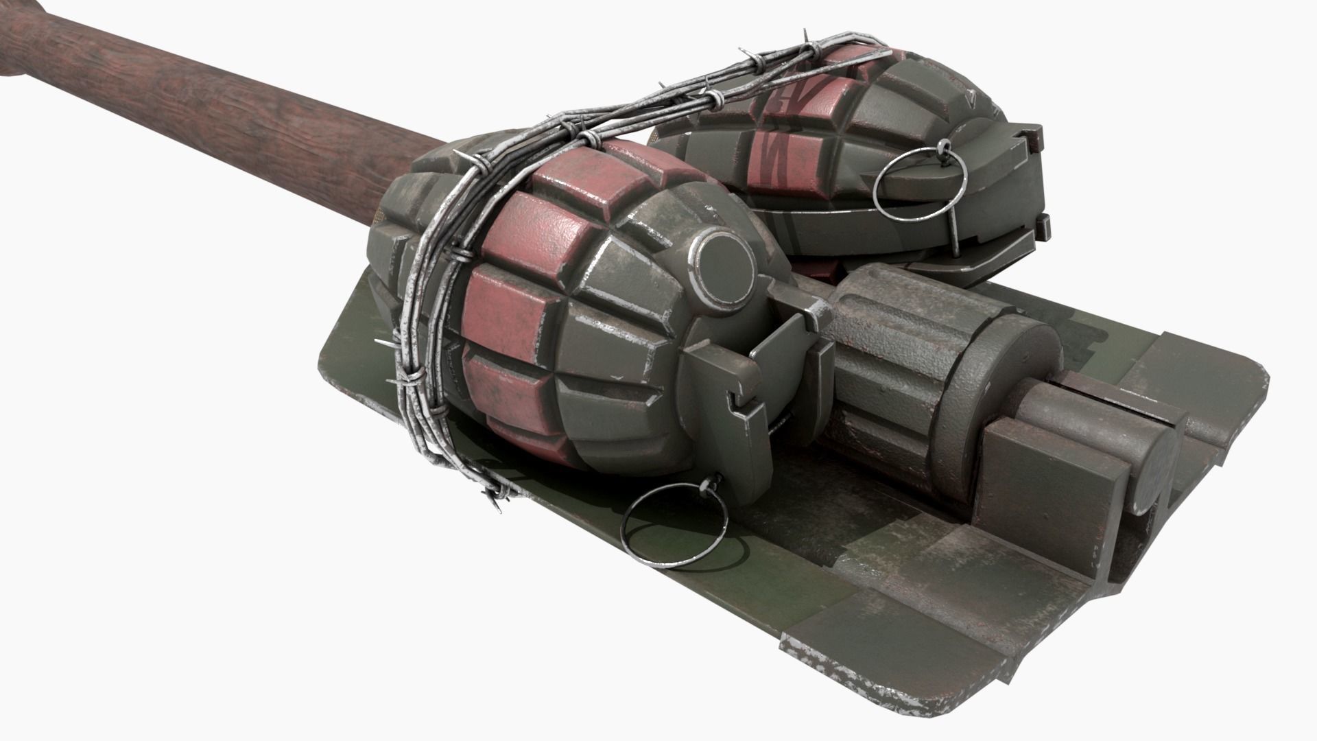 WW2 Improvised Exposive - Folding Shovel Stick Grenade 3D model_10