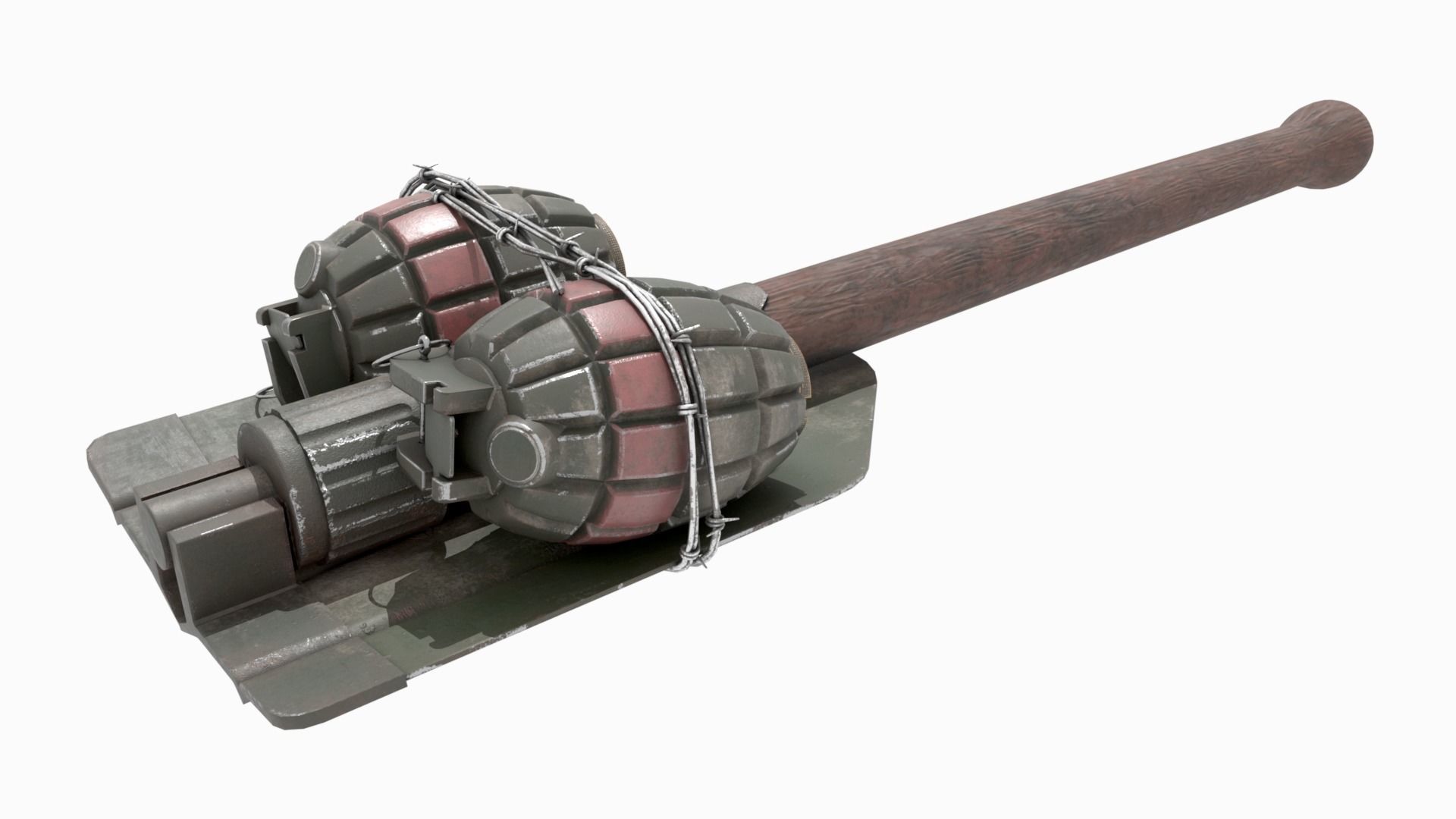 WW2 Improvised Exposive - Folding Shovel Stick Grenade 3D model_2