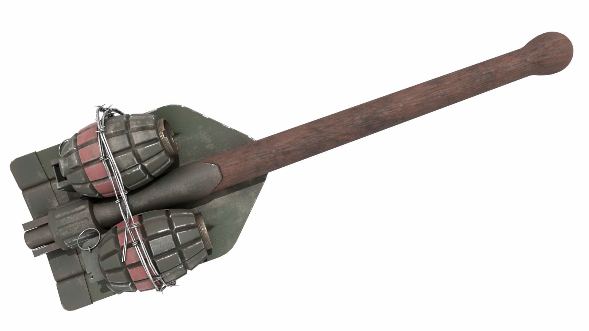 WW2 Improvised Exposive - Folding Shovel Stick Grenade 3D model_6