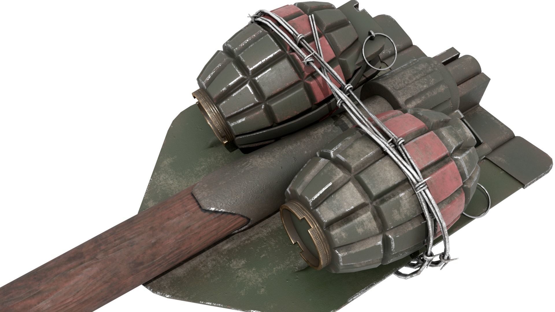 WW2 Improvised Exposive - Folding Shovel Stick Grenade 3D model_12