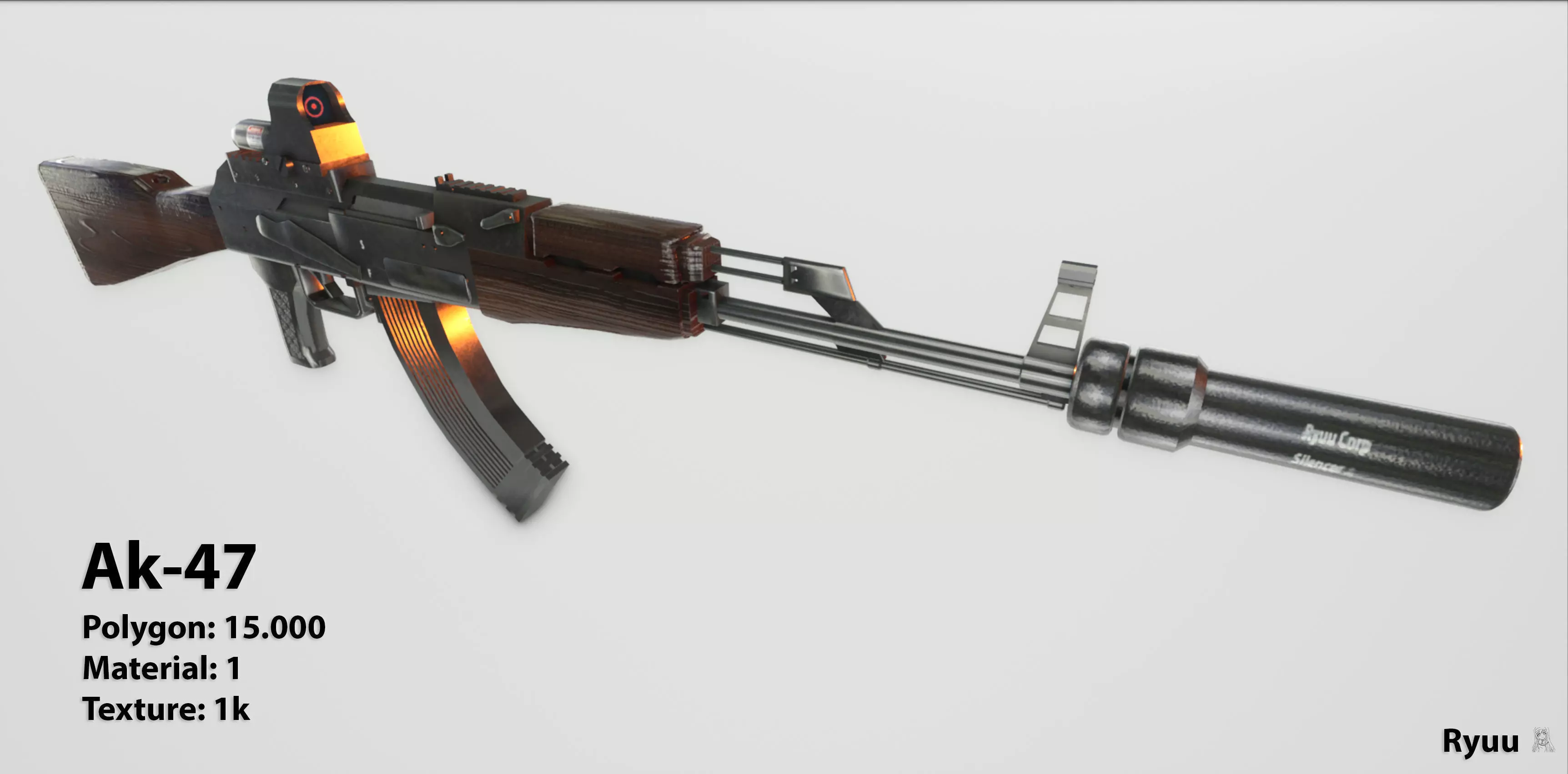 Ak-47 rifle Low-poly 3D model