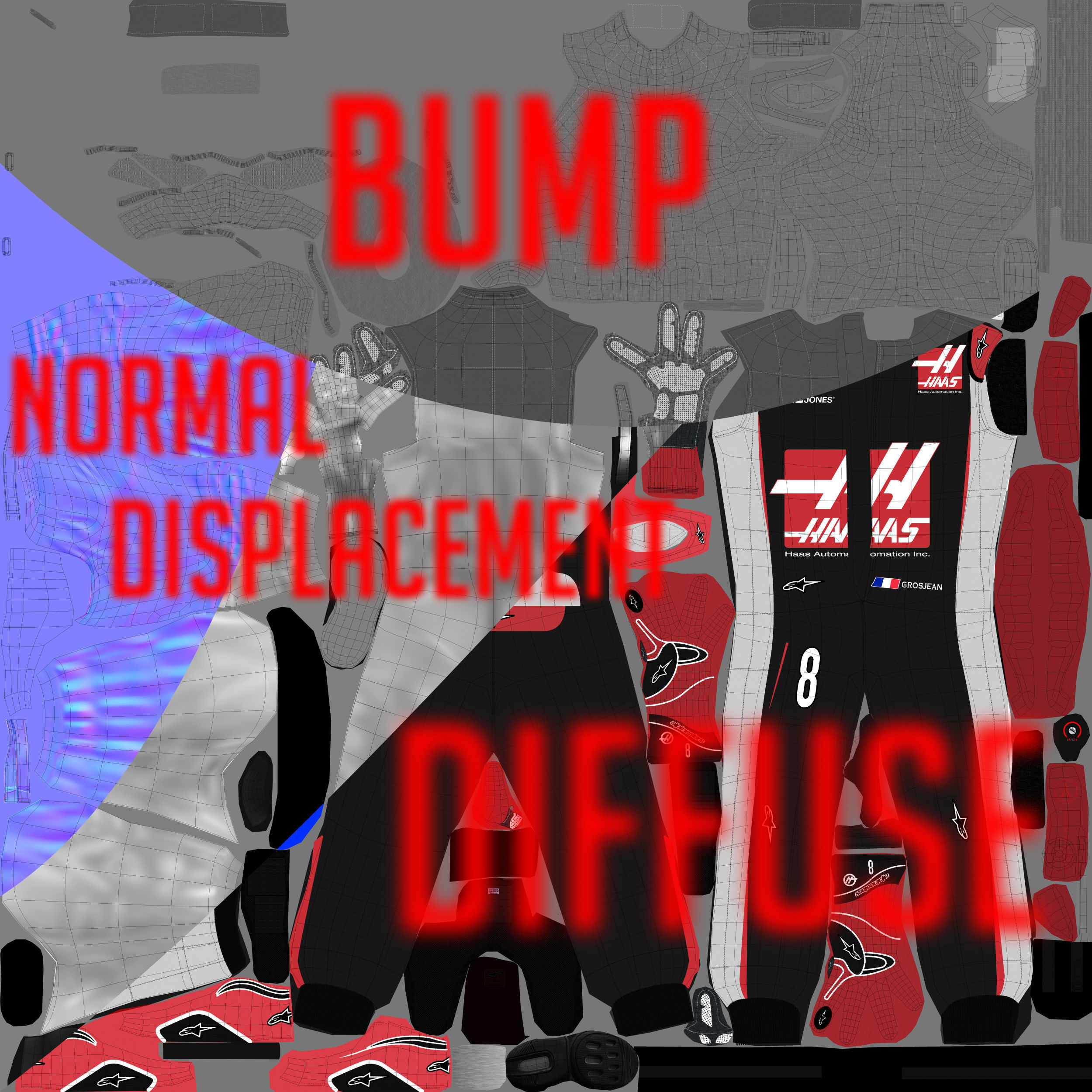 Romain Grosjean 2018 Low-poly 3D model_12