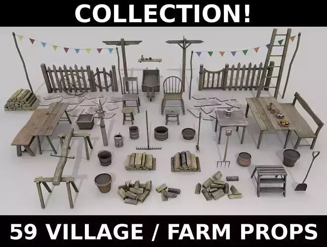 Village Props Low-poly 3D model
