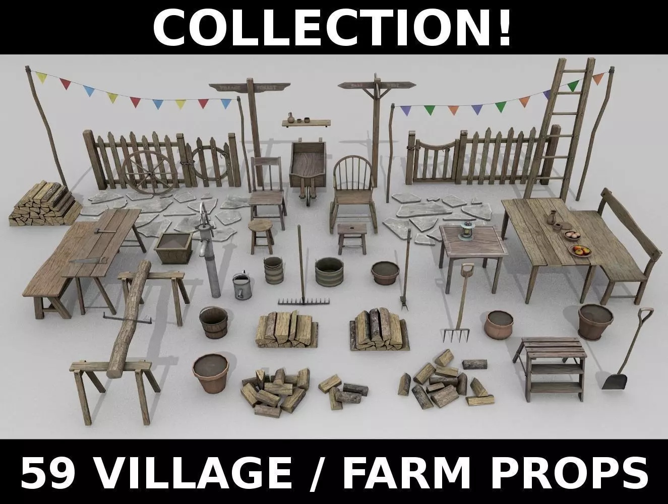 Village Props Low-poly 3D model_0