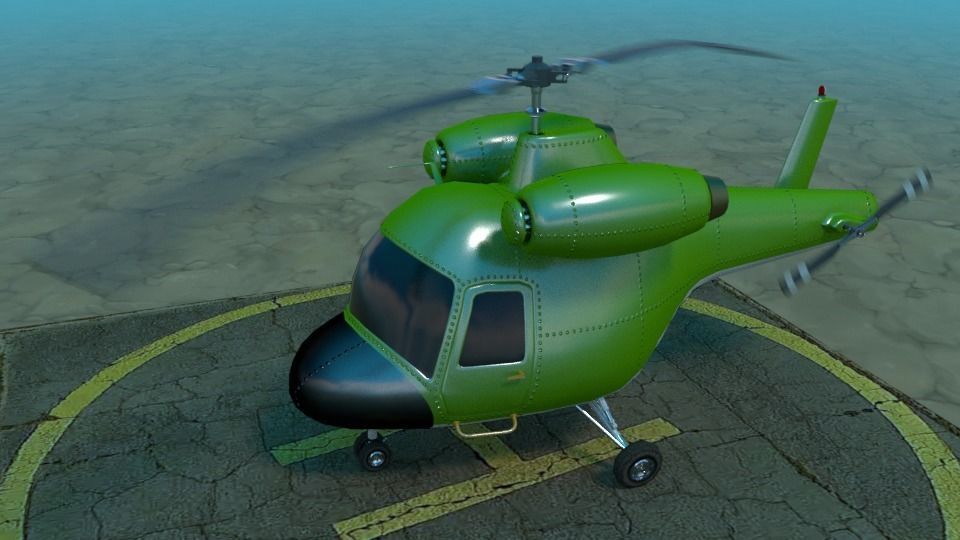 Rigged low poly cartoon helicopter Low-poly 3D model_1