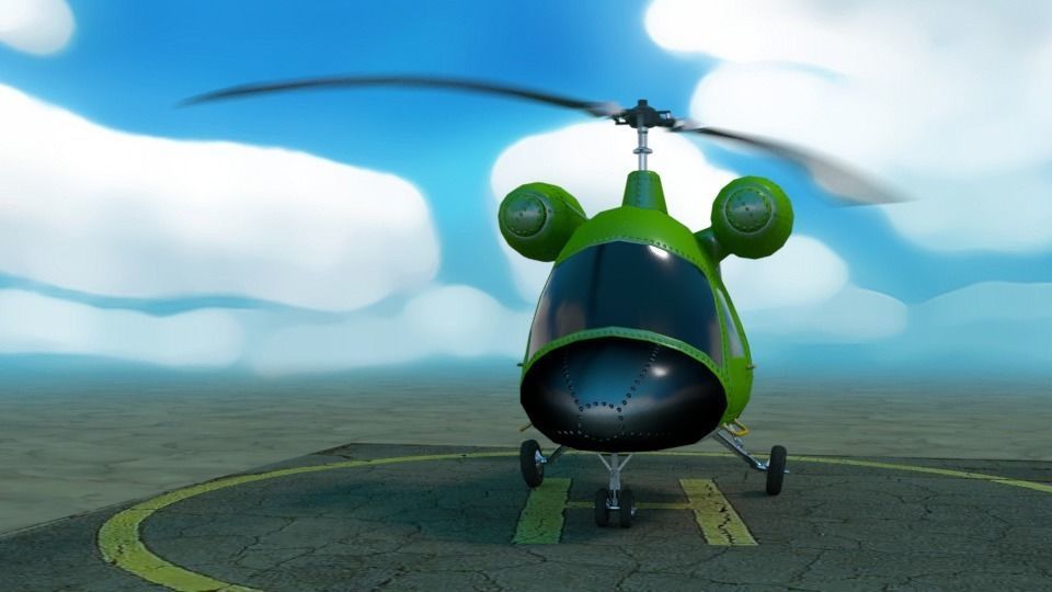 Rigged low poly cartoon helicopter Low-poly 3D model_2
