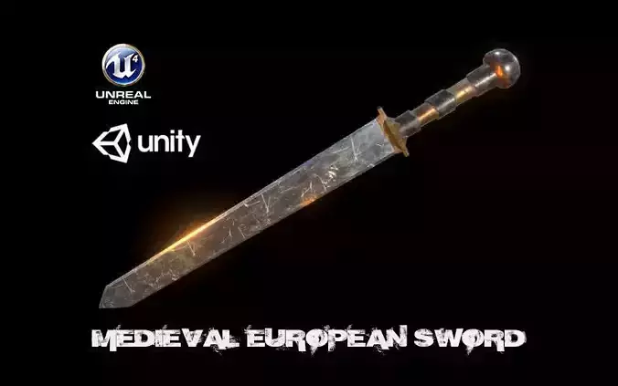 Realistic Medieval Low Poly Sword Low-poly 3D model