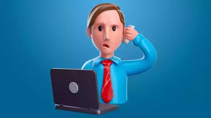 Office man 3d cartoon whit laptop an phone 3D model