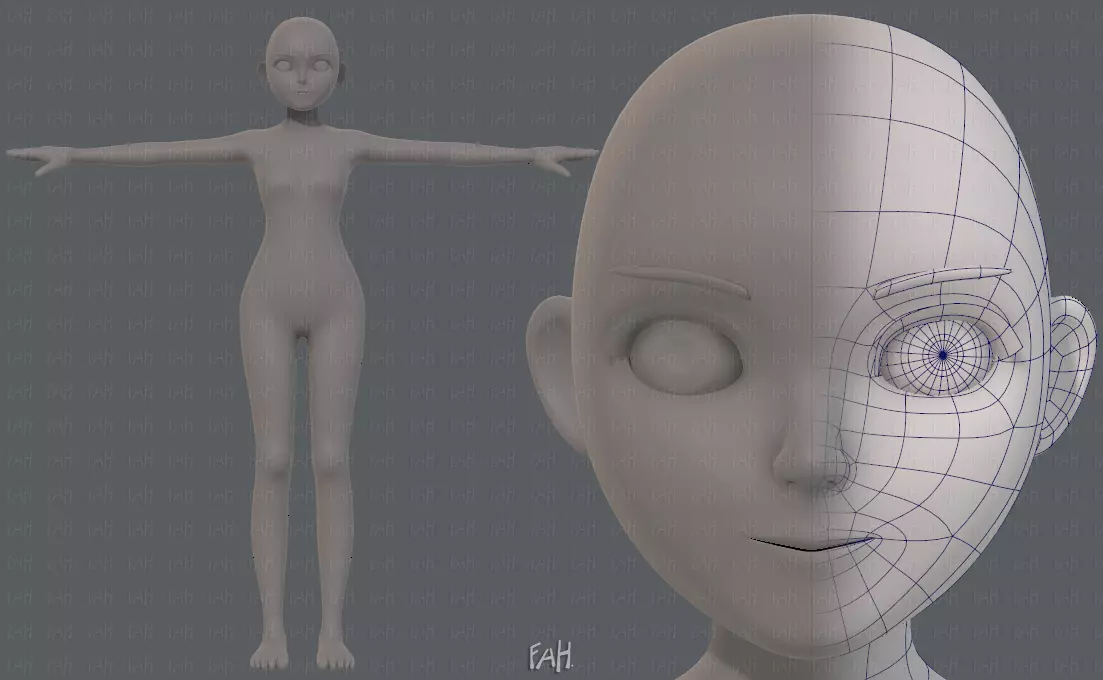 Base mesh girl characterV06 Low-poly 3D model_0