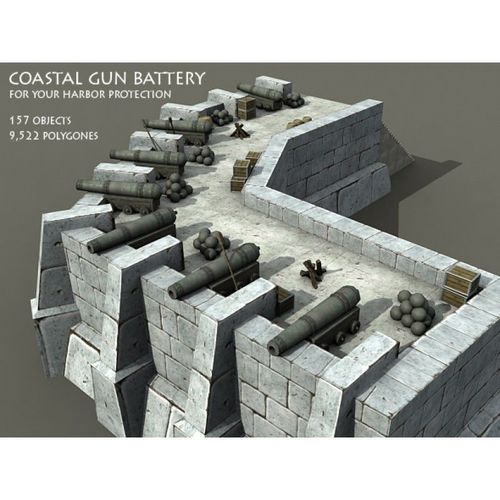 Coastal Gun Battery Free low-poly 3D model