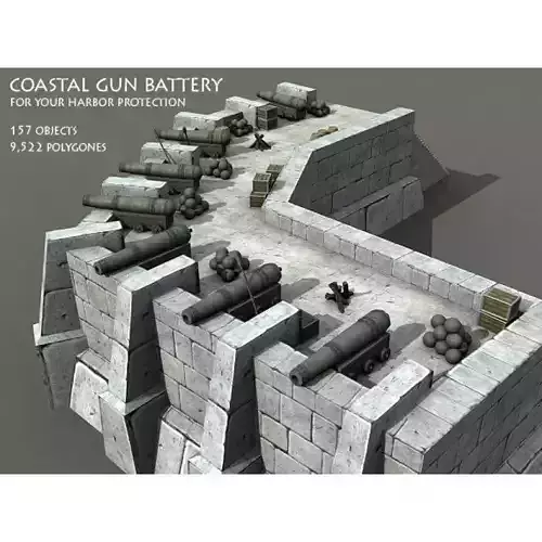 Coastal Gun Battery Free low-poly 3D model