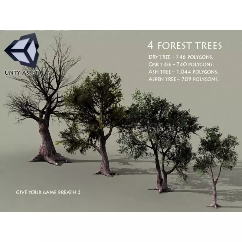 4 Forest Trees Low-poly 3D model