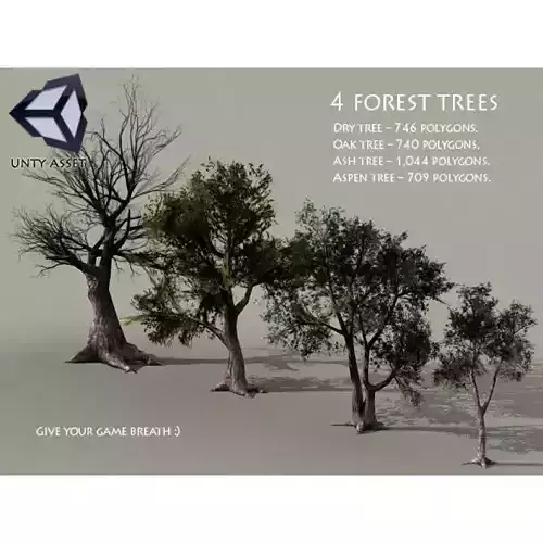 4 Forest Trees  Low-poly 3D model