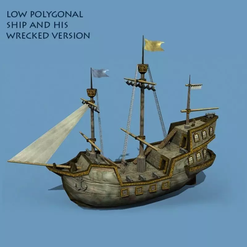 Medieval Sailing Ship 3D model_0