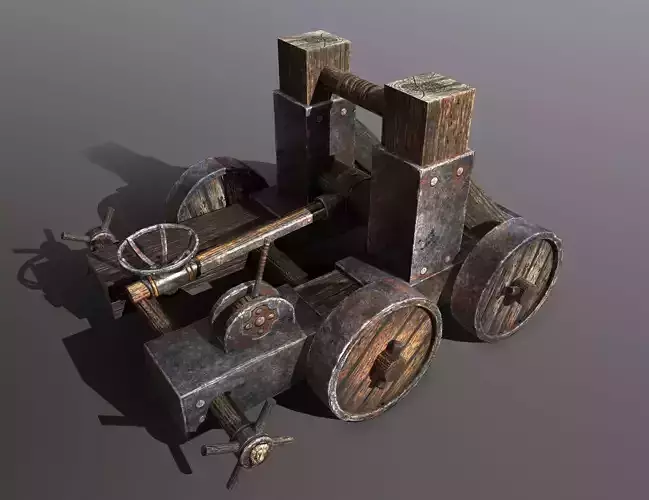 catapult medieval wheeled cart Free low-poly 3D model