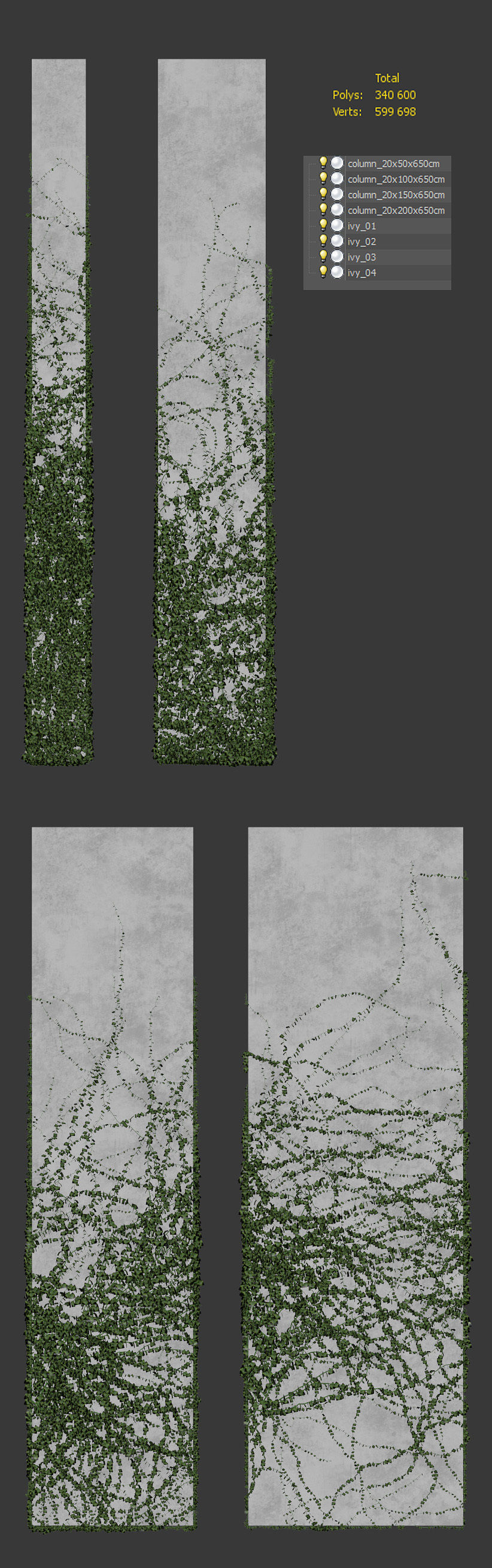 Ivy for rectangular columns 4 models 3D model_7