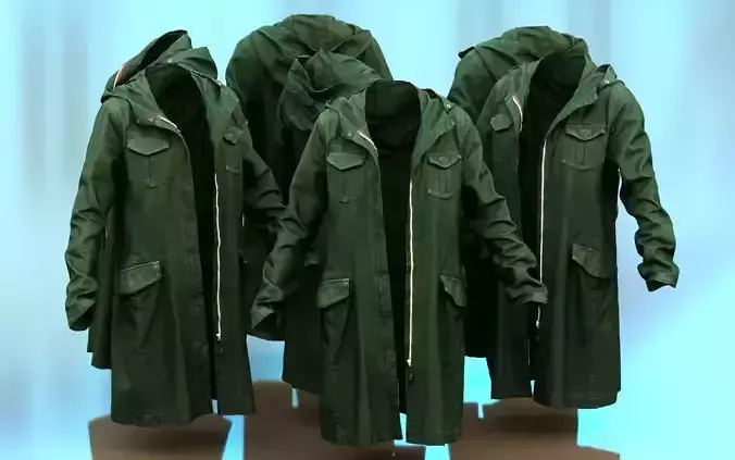 Long Green Coat Open Low-poly 3D model