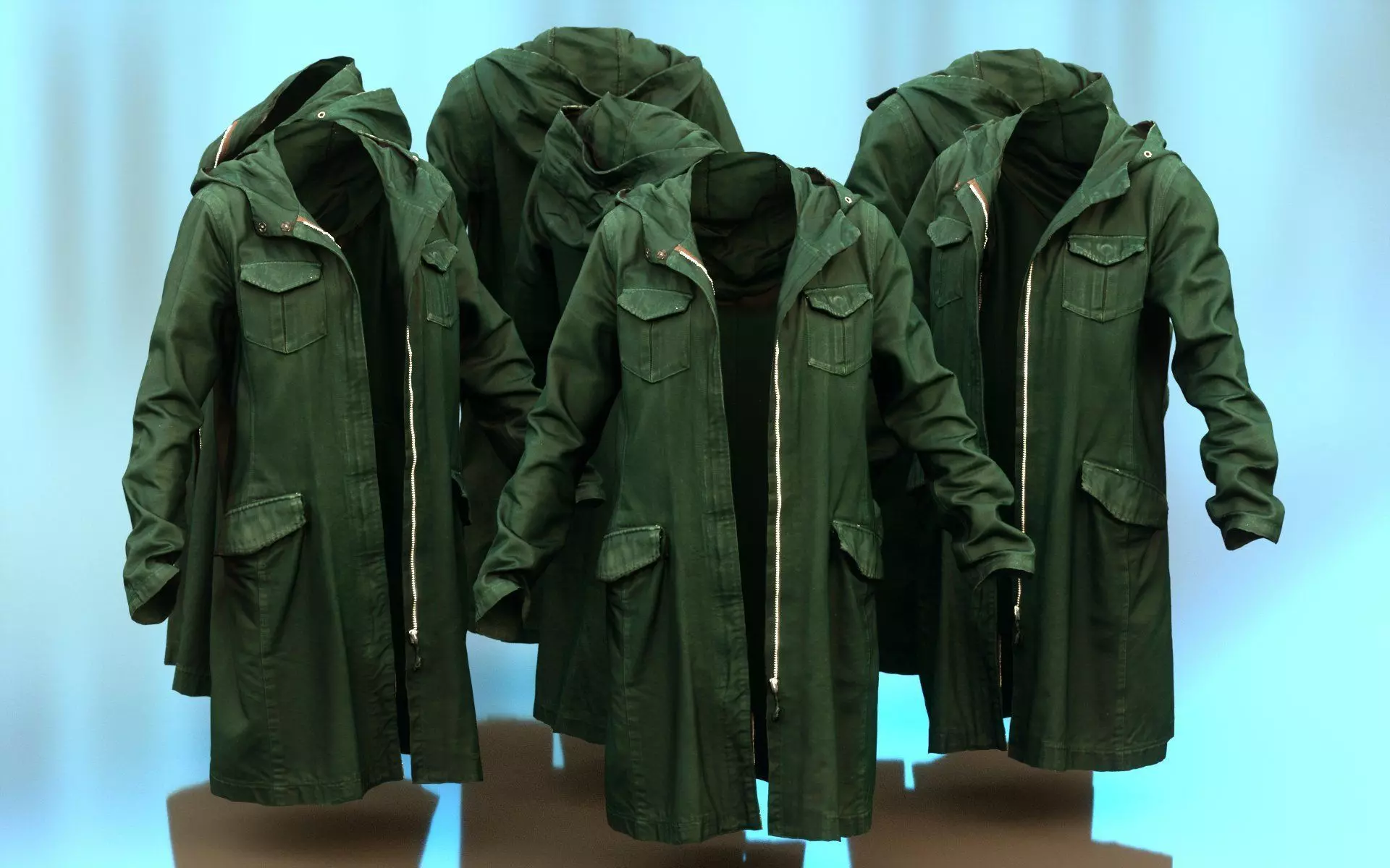 Long Green Coat Open Low-poly 3D model_0