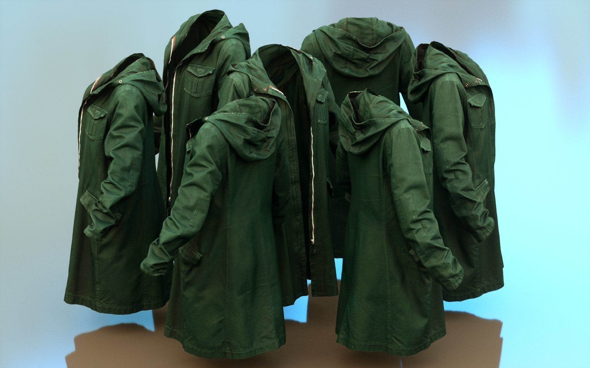 Long Green Coat Open Low-poly 3D model_2
