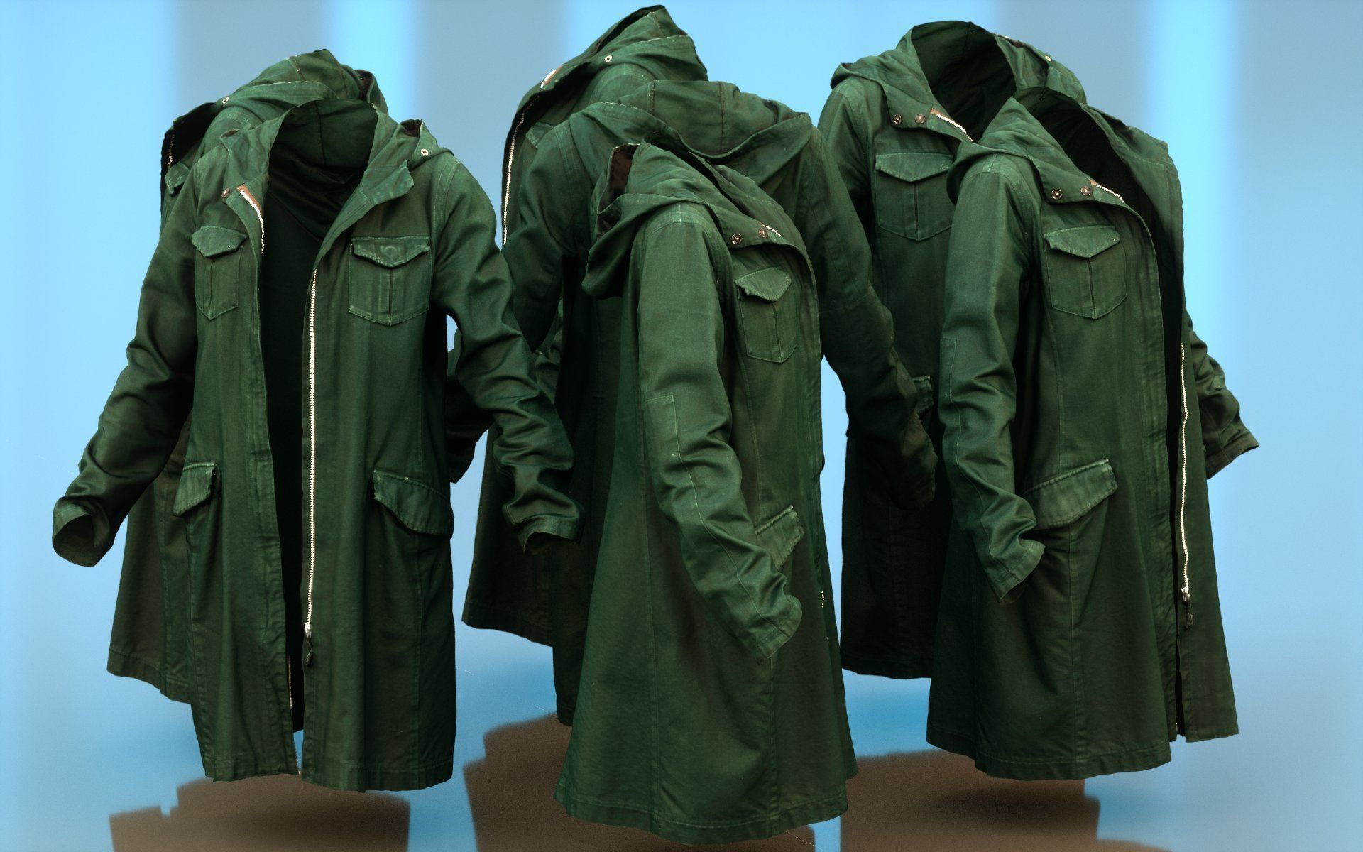 Long Green Coat Open Low-poly 3D model_5
