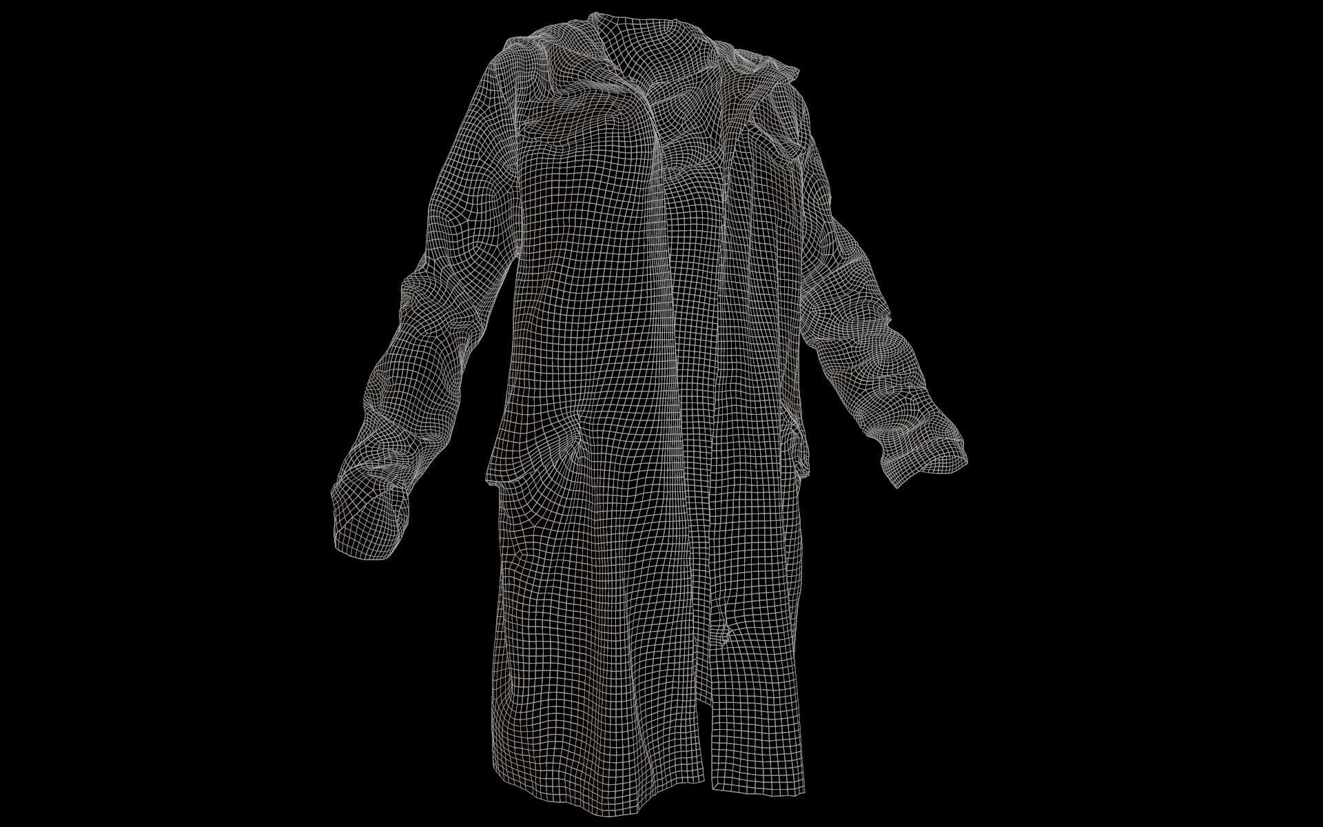 Long Green Coat Open Low-poly 3D model_6