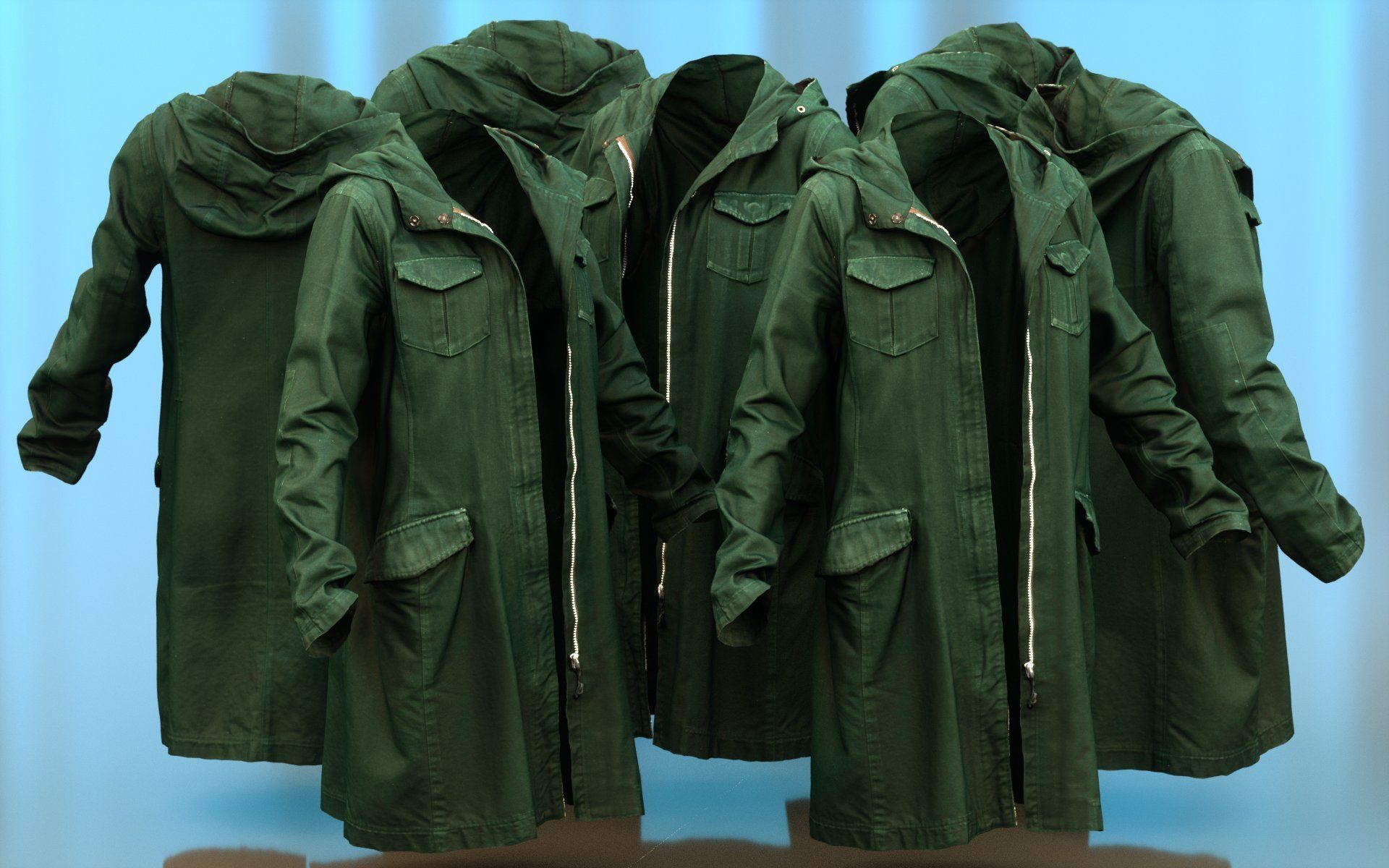 Long Green Coat Open Low-poly 3D model_3