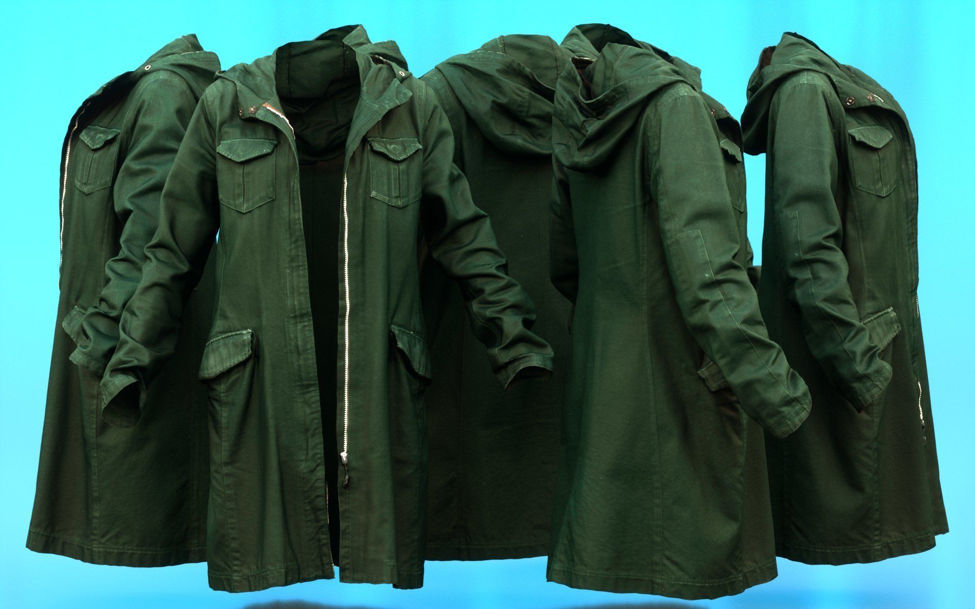 Long Green Coat Open Low-poly 3D model_1