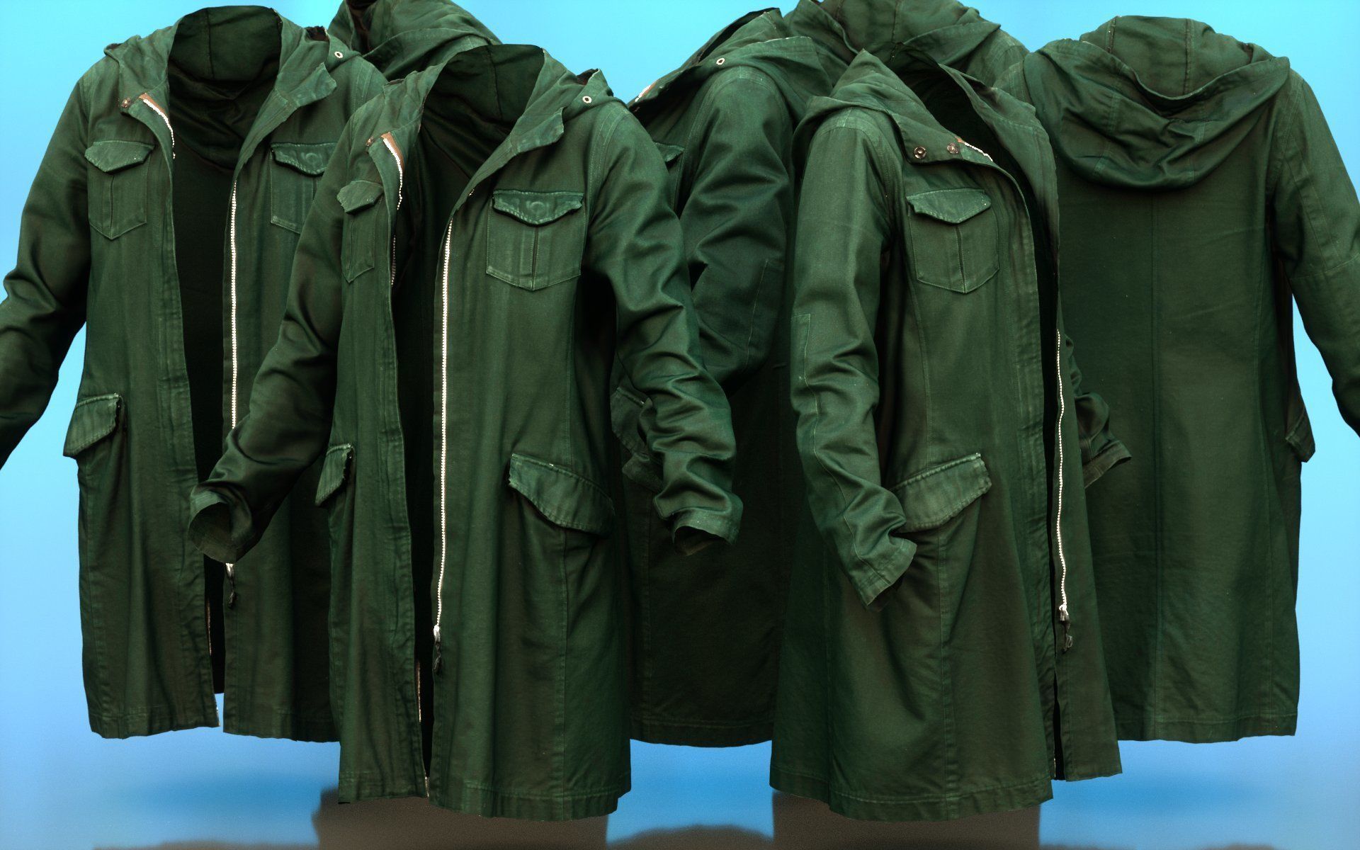 Long Green Coat Open Low-poly 3D model_4