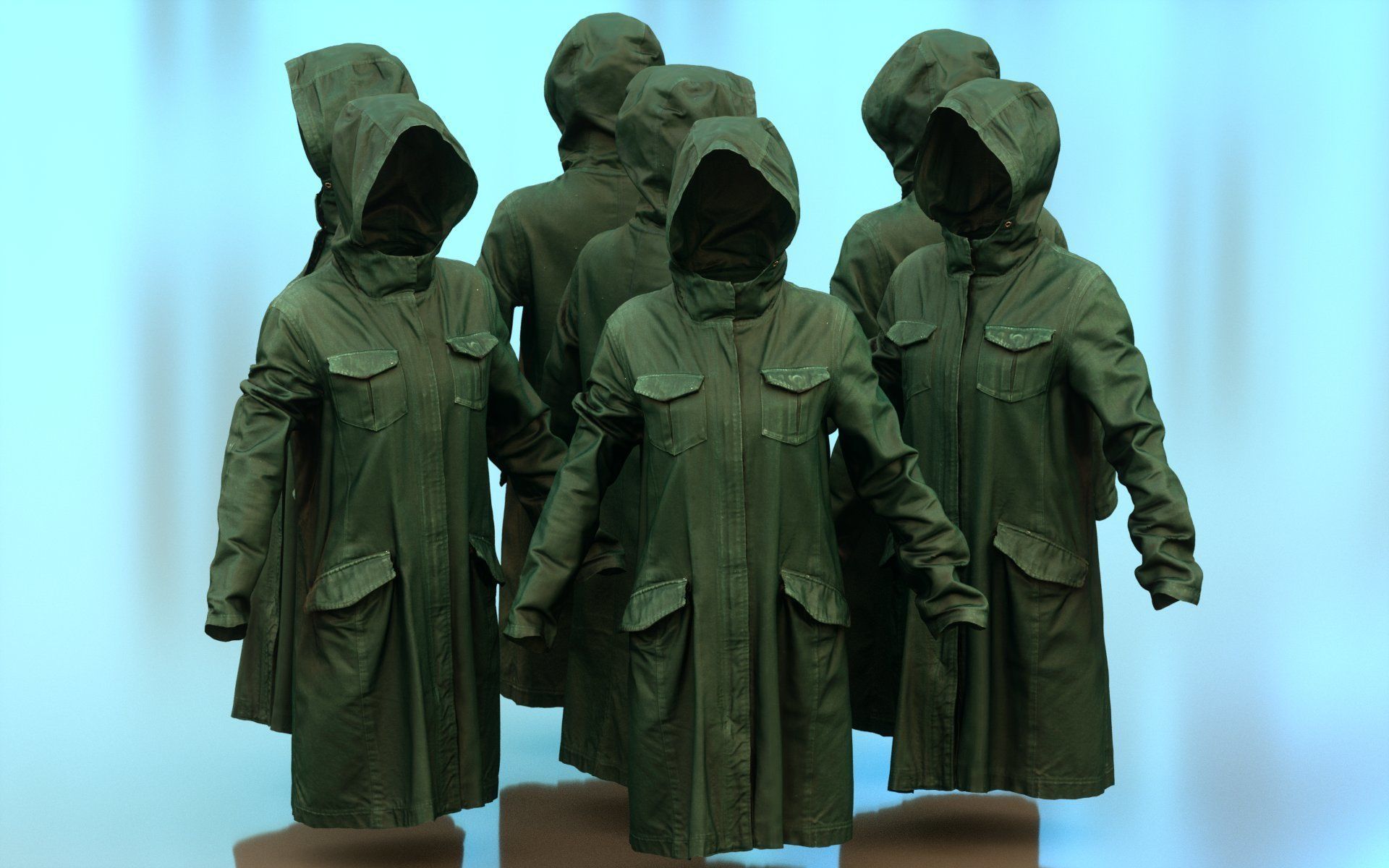 Long Green Coat Hoodie Low-poly 3D model_1