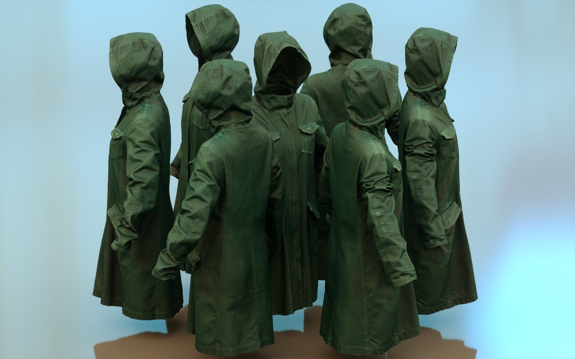 Long Green Coat Hoodie Low-poly 3D model_2
