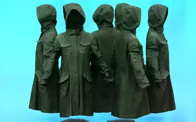 Long Green Coat Hoodie Low-poly 3D model