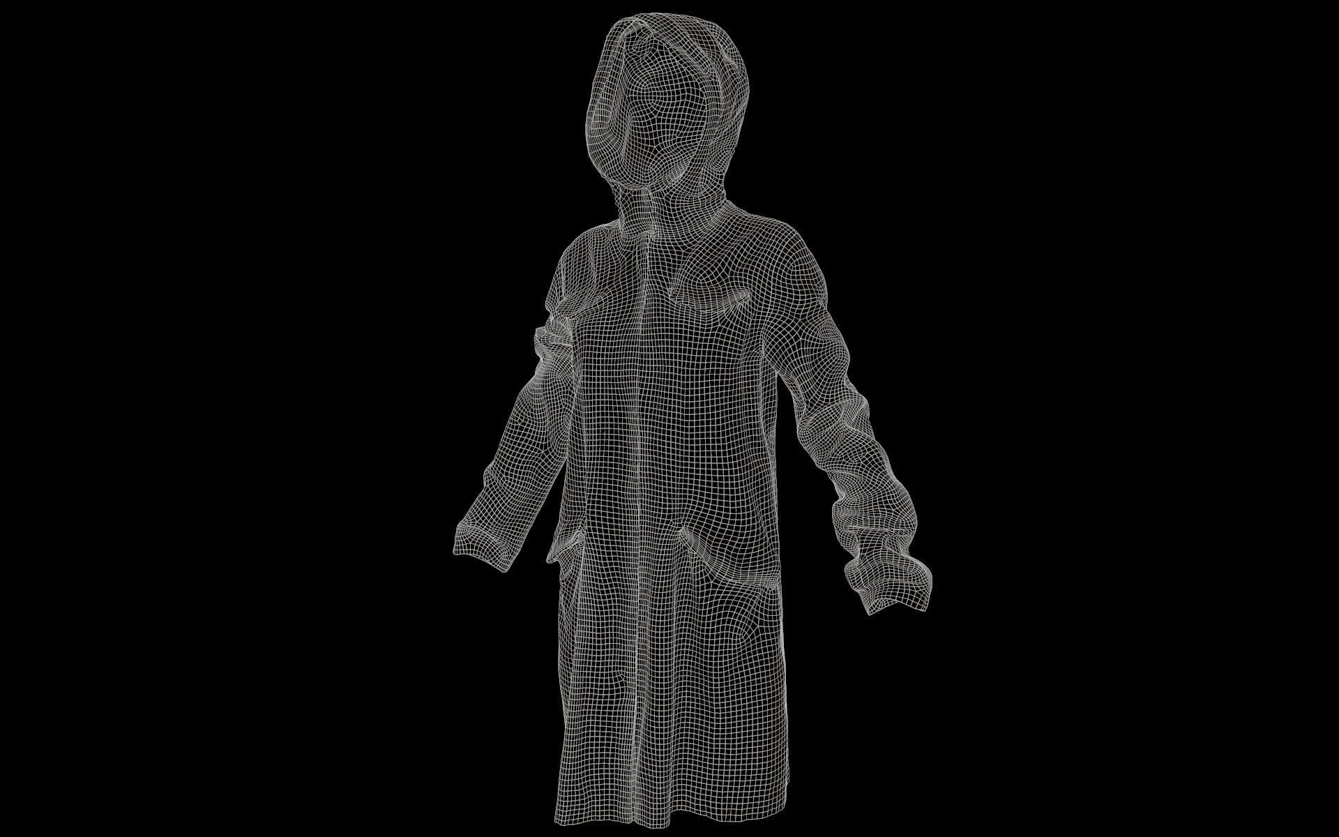 Long Green Coat Hoodie Low-poly 3D model_6