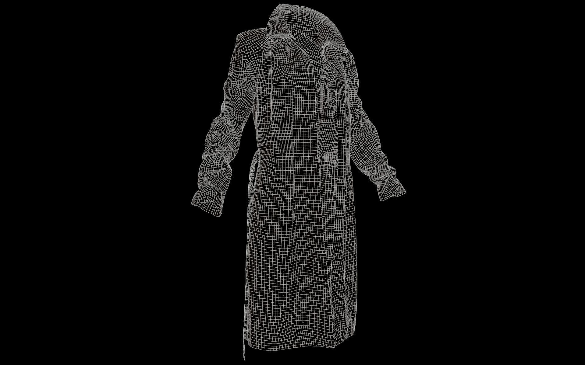 Long Black Leather Underworld Coat Open Low-poly 3D model_6