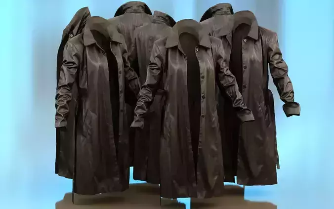 Long Black Leather Underworld Coat Open Low-poly 3D model