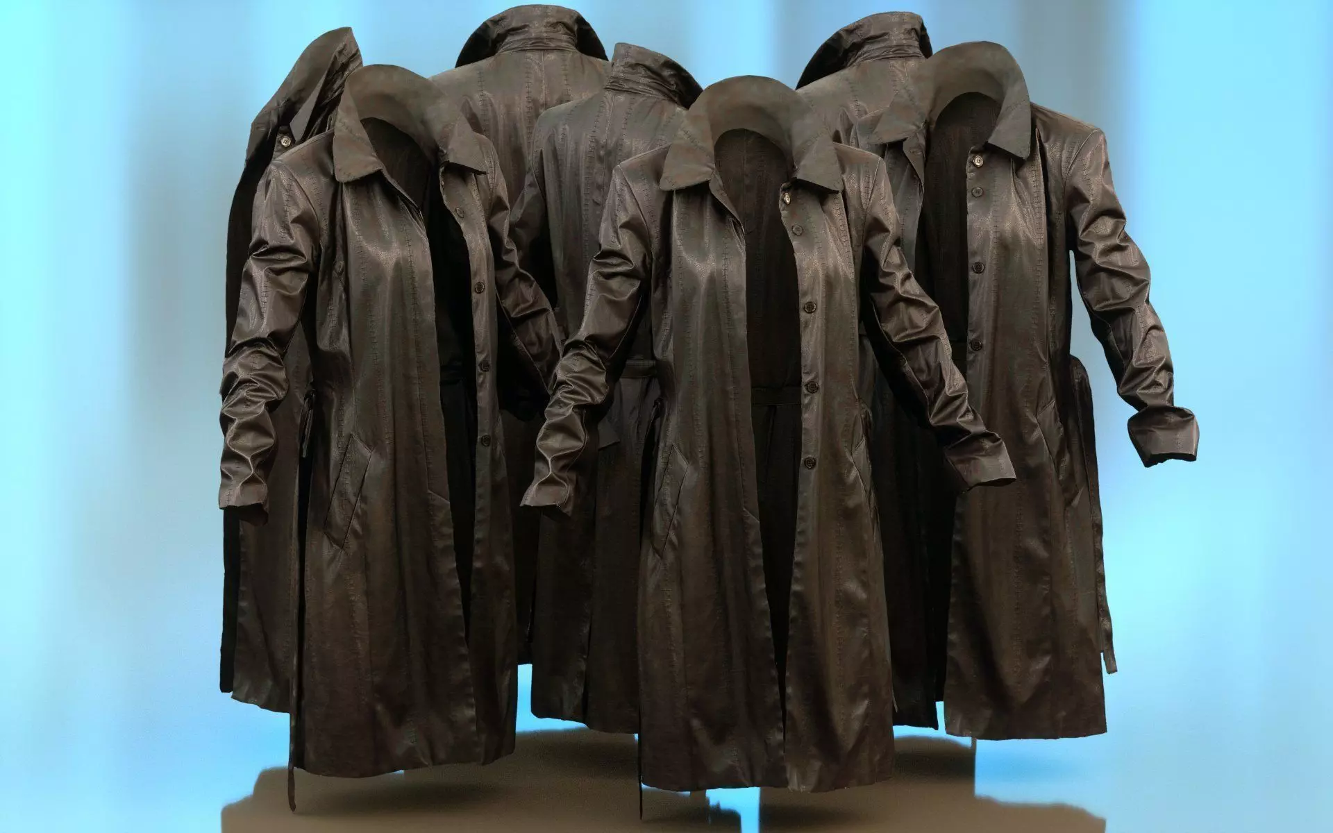 Long Black Leather Underworld Coat Open Low-poly 3D model_0