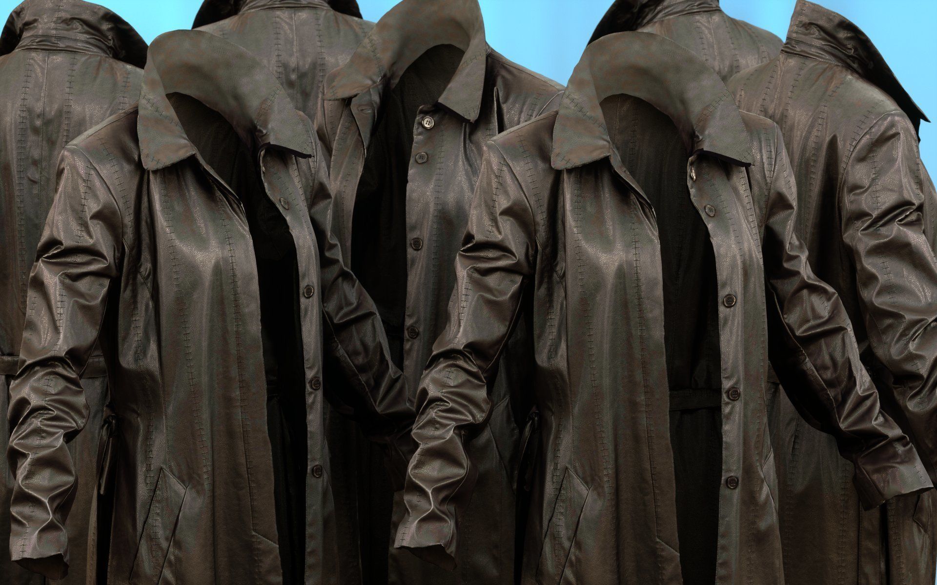 Long Black Leather Underworld Coat Open Low-poly 3D model_2