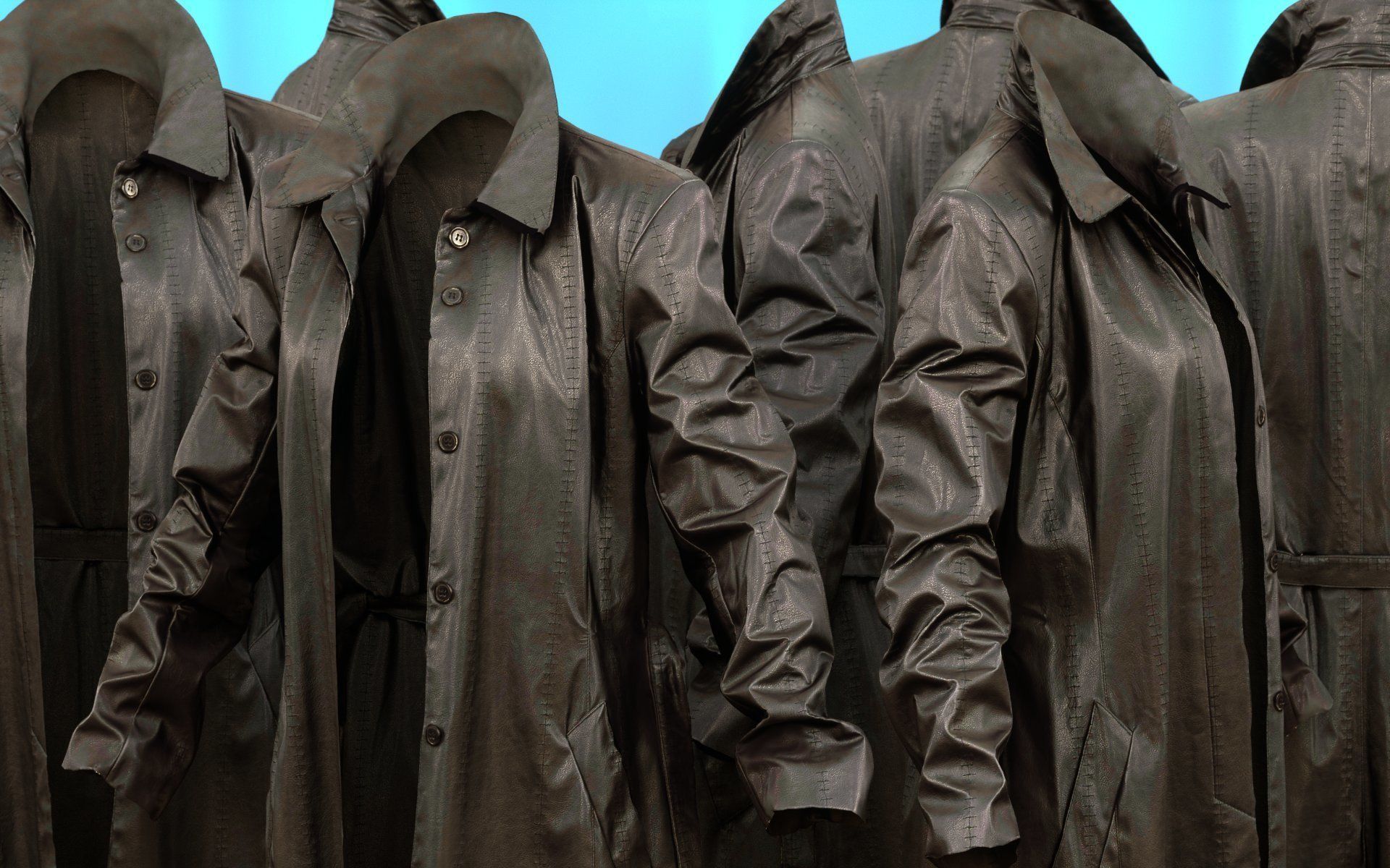 Long Black Leather Underworld Coat Open Low-poly 3D model_3