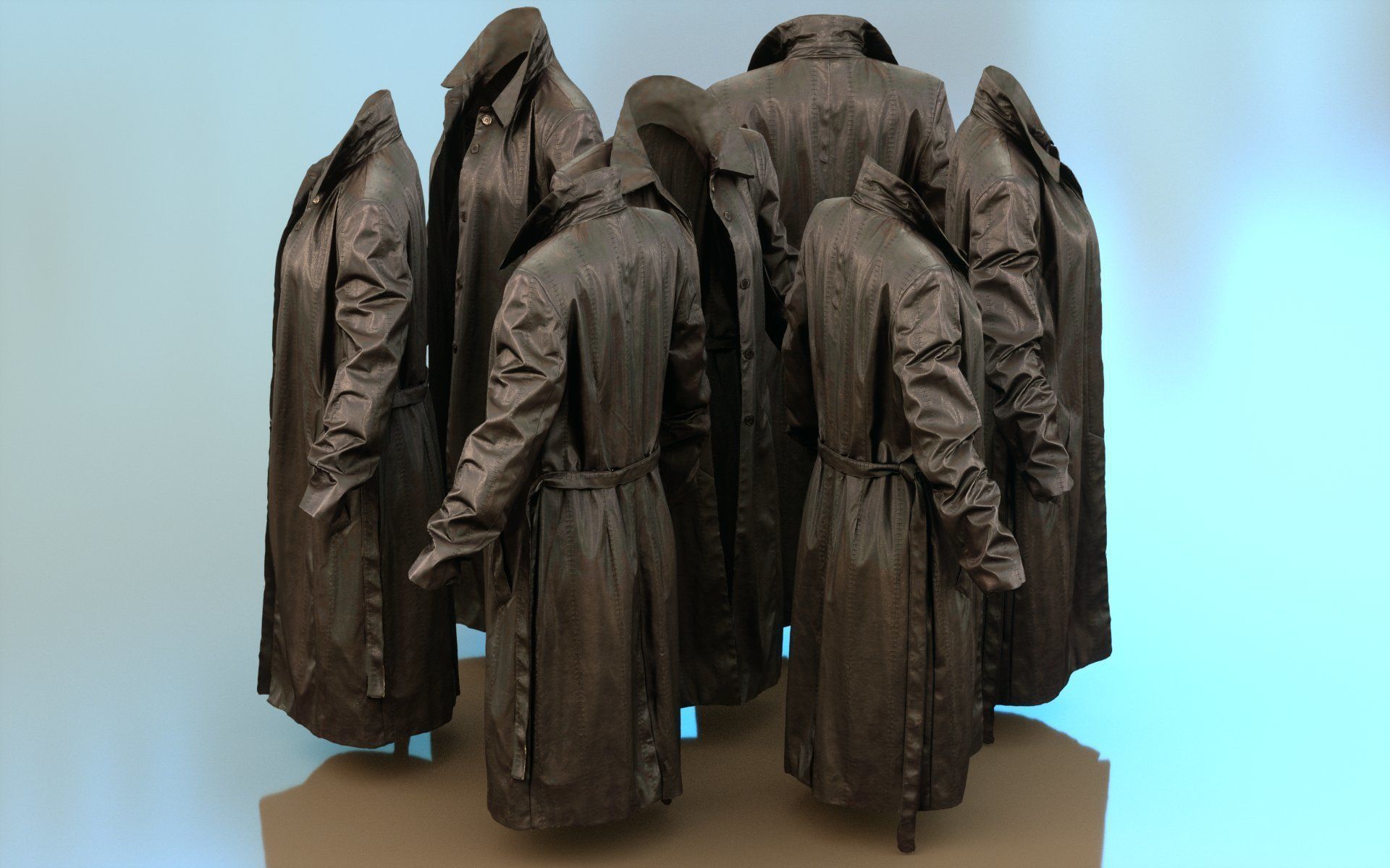 Long Black Leather Underworld Coat Open Low-poly 3D model_1
