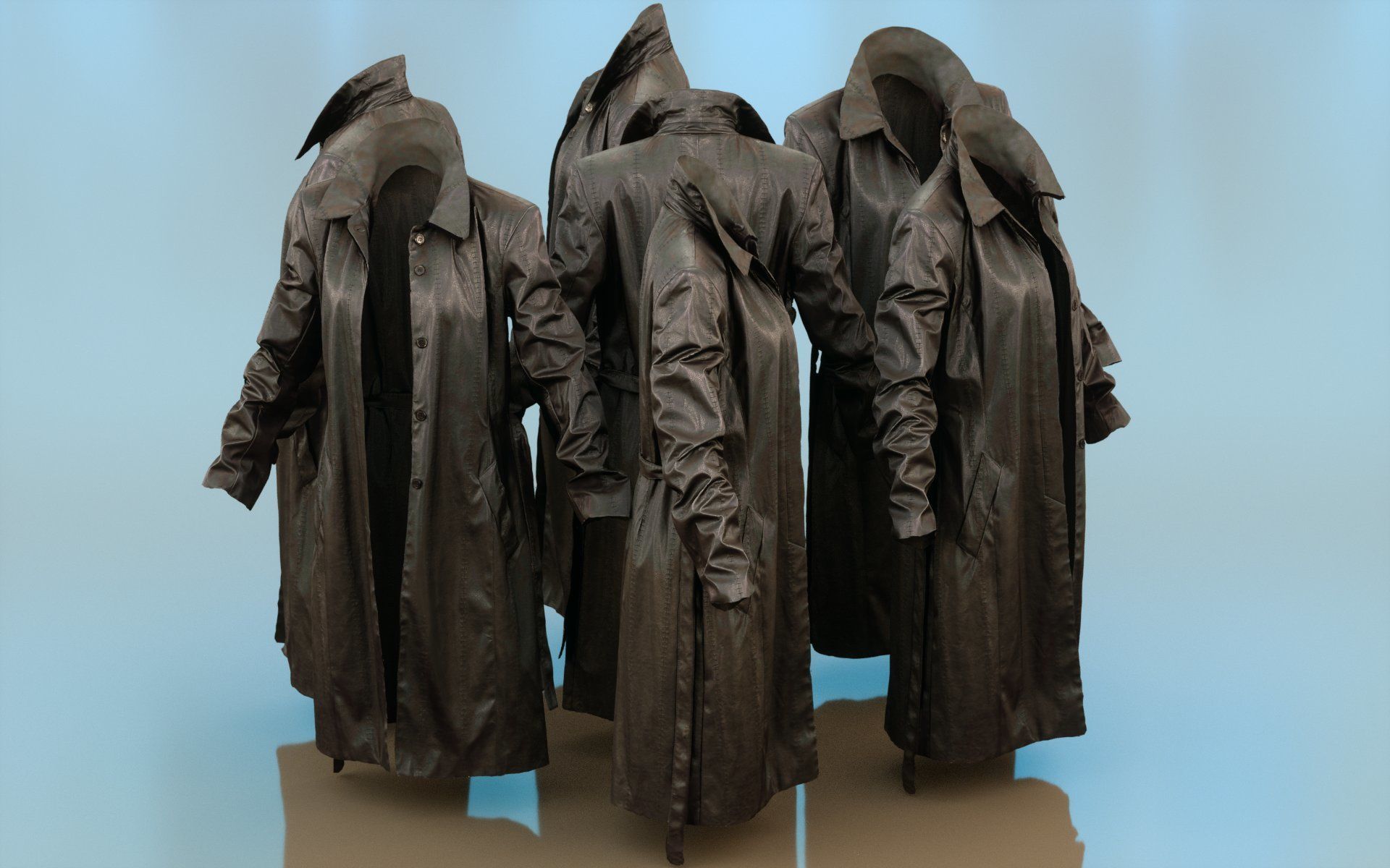 Long Black Leather Underworld Coat Open Low-poly 3D model_5