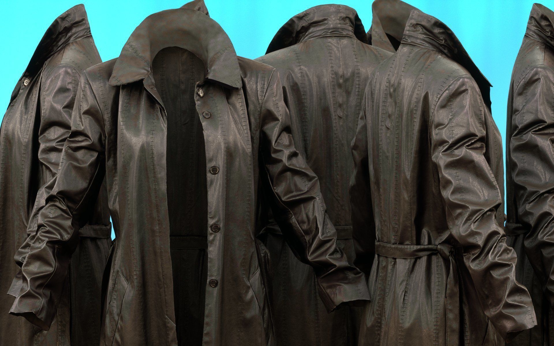 Long Black Leather Underworld Coat Open Low-poly 3D model_4