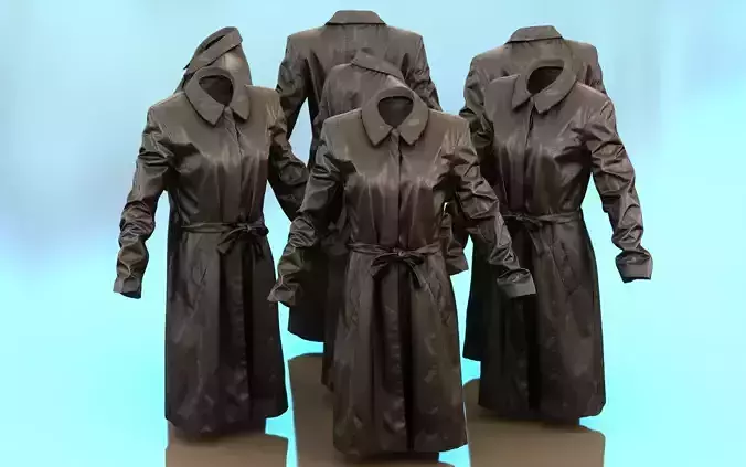 Long Black Leather Underworld Coat Closed Low-poly 3D model