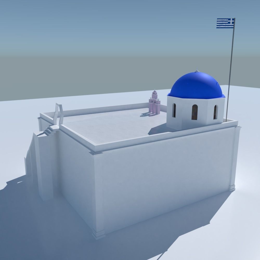 Blue Dome Church in Santorini Low-poly 3D model_10