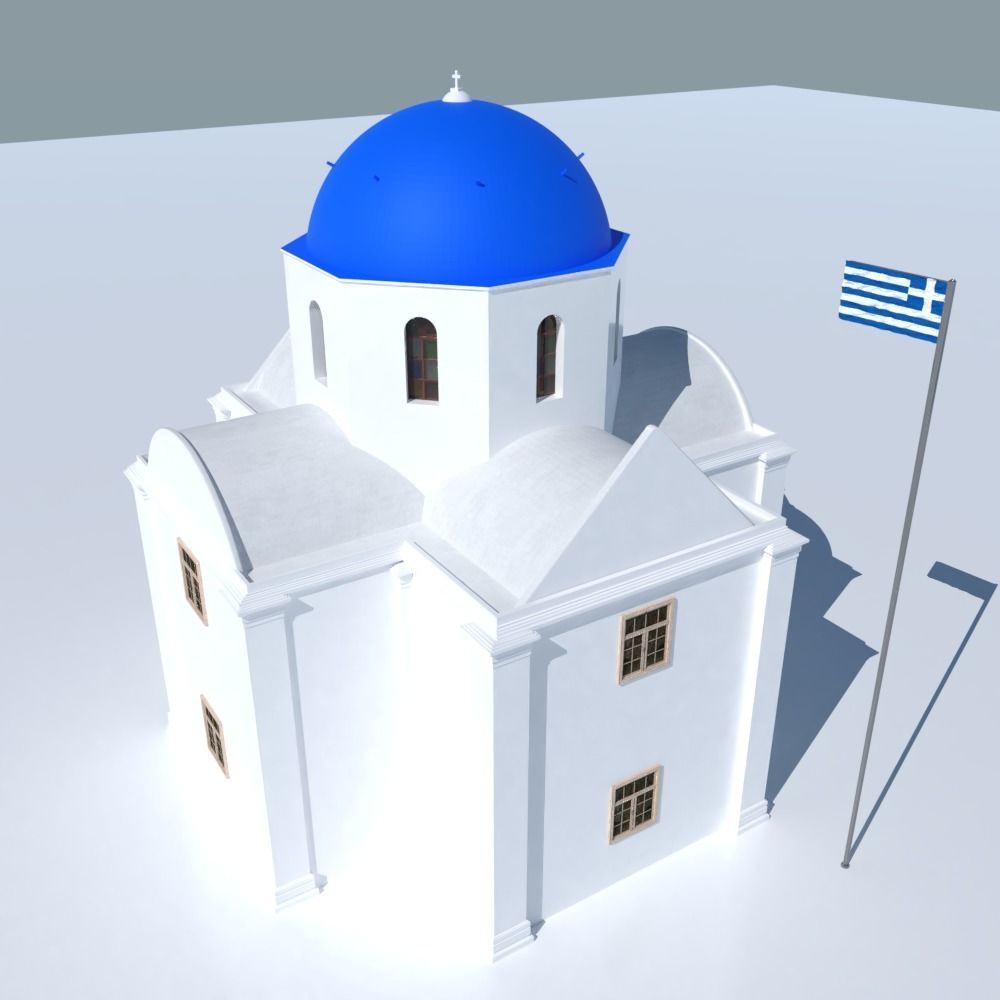 Blue Dome Church in Santorini Low-poly 3D model_1